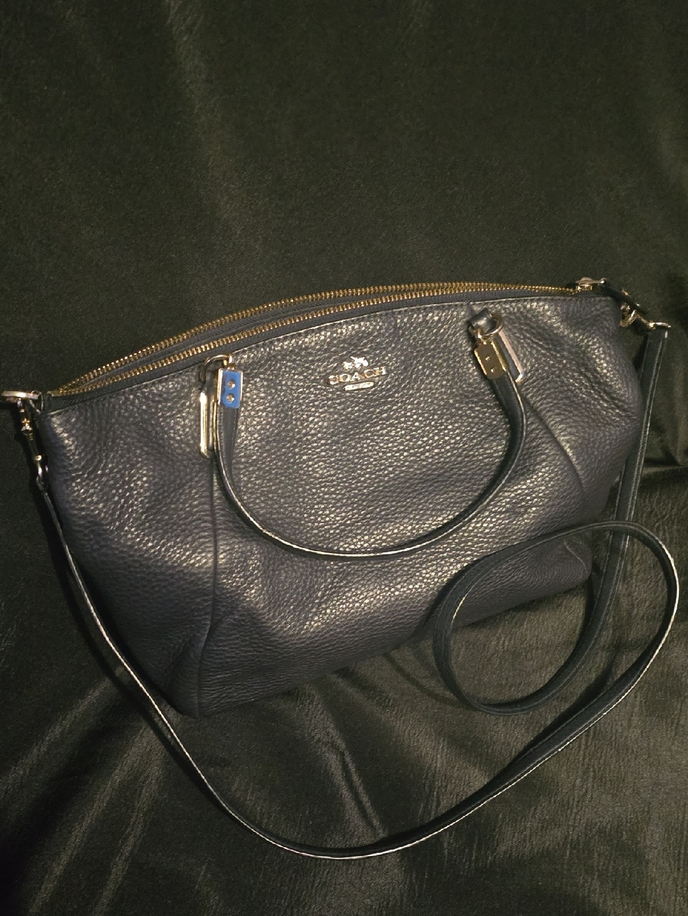 Coach Pebbled Leather Satchel in Navy with Gold-Tone Hardware